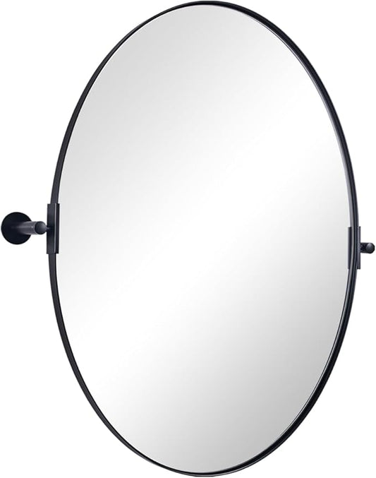 ANDY STAR Black Mirror for Bathroom, 24 x 32 Inch Oval Wall Mirror with Stainless Steel Metal Frame, Pivot Vanity Mirror Vertical Hanging for Modern Style Room