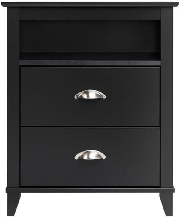 Prepac Yaletown Traditional 2-Drawer Tall Nightstand Side Table, Bedside Table with 2 Drawers and Open Shelf 16" D x 23" W x 28" H, Black, BDNH-1202-1