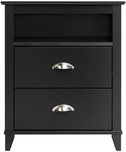 Prepac Yaletown Traditional 2-Drawer Tall Nightstand Side Table, Bedside Table with 2 Drawers and Open Shelf 16" D x 23" W x 28" H, Black, BDNH-1202-1