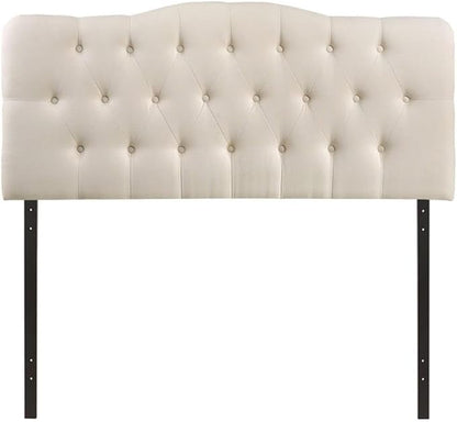 Hawthorne Collections Modern Fabric King Tufted Panel Headboard in Ivory