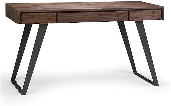 SIMPLIHOME Lowry Desk - 54-Inch Wide Solid Acacia Wood and Metal Writing Desk in Distressed Charcoal Brown, Modern Industrial Home Office Computer Table with 2 Drawers and Flip-Down Keyboard Tray