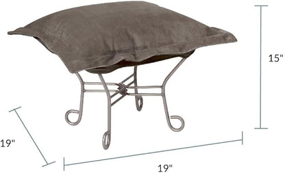 Howard Elliott Scroll Puff Ottoman Chair With Cover, Multipurpose Alternate Seating Footstool Footrest Chair with Titanium Frame, Patio Furniture for Camping, Home, Indoor & Outdoor, Bella Pewter