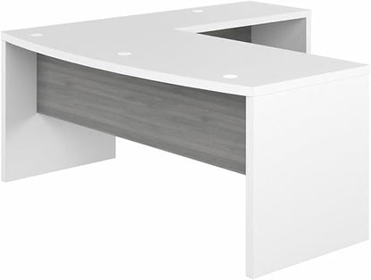 Bush Furniture L Shape Desk with Wire Management | Echo Collection Corner Bow Front Table for Home Office with Quick-to-Assemble Hardware | 72Wx77Lx30H