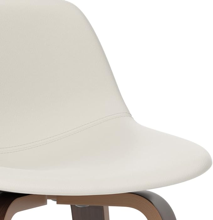 SIMPLIHOME Randolph Counter Stools (Set of 2) - 28 Inch Seat Height Upholstered Bentwood Kitchen Seats in Cream PU Faux Leather, Mid Century Modern Seating with Curved Backrest and Chrome Footrest