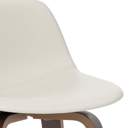 SIMPLIHOME Randolph Counter Stools (Set of 2) - 28 Inch Seat Height Upholstered Bentwood Kitchen Seats in Cream PU Faux Leather, Mid Century Modern Seating with Curved Backrest and Chrome Footrest