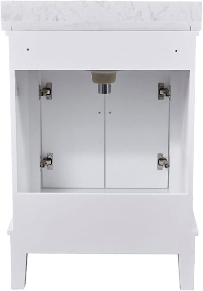 Hanover Lanesboro 24'' Vanity Cabinet with Sink Combo for Bathroom, Powder Room | Pre-Assembled Cabinet | 2 Doors | Accent Mirror | Artificial Stone Countertop, White Cabinet | HANVN0105-24-0WH