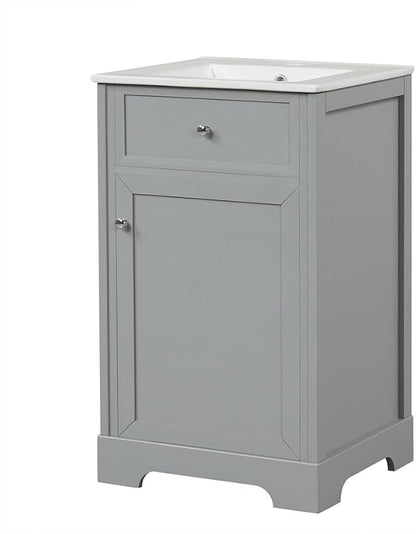 20" Bathroom Vanity with Sink, Wooden Bathroom Storage Cabinet with Soft Closing Door and Adjustable Shelve,Narrow Small Bathroom Cabinet for Small Space (20"× 18"×34"),Gray