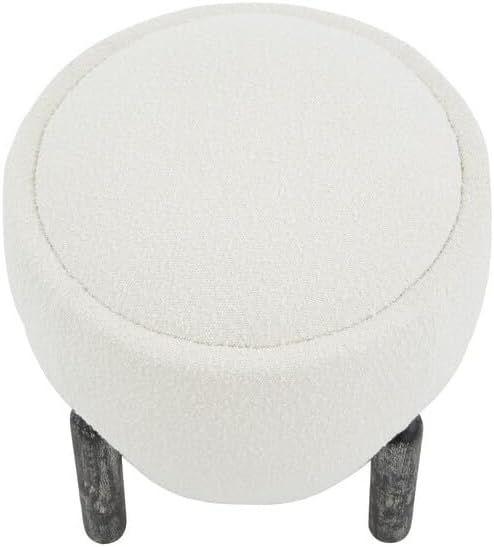 SAFAVIEH Couture Collection Clarabella Ivory Boucle/Black Round Upholstered Footrest Ottoman (Fully Assembled)