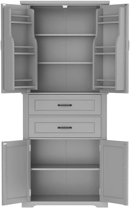 Polibi Elegant Storage Cabinet with Adjustable Shelves - 2 Drawers, 5 Interior Shelves & 6 Small Shelves, for Living Room/Bathroom, Gray