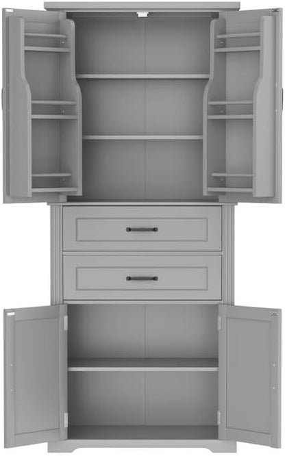 Polibi Elegant Storage Cabinet with Adjustable Shelves - 2 Drawers, 5 Interior Shelves & 6 Small Shelves, for Living Room/Bathroom, Gray