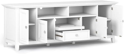 SIMPLIHOME Amherst 72-inch Wide Solid Wood TV Stand in White, Transitional-Style Media Console for Living Room with Cable Management and Adjustable Shelves, Fits 80" TVs
