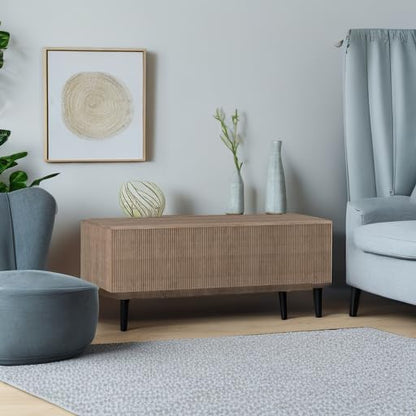 Henn&Hart 48" Fluted Rectangular Low-Profile Coffee Table for Living Room, Family Room, or Office, Antiqued Gray Oak