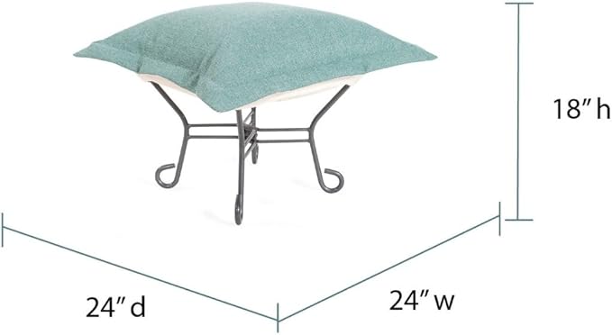 Howard Elliott Scroll Puff Ottoman Chair With Cover, Multipurpose Alternate Seating Footstool Footrest Chair with Titanium Frame, Patio Furniture for Camping, Home, Indoor & Outdoor, Sterling Breeze