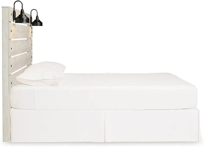 Signature Design by Ashley Cambeck Farmhouse Panel Headboard ONLY with USB Charging Stations, King, Whitewash