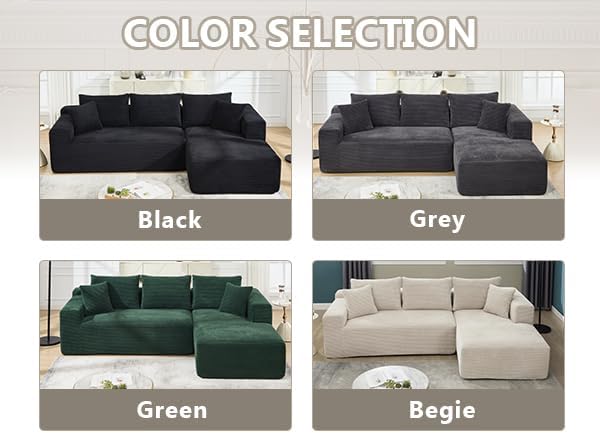 PELUMY 108.7" L-Shaped Modular Sectional Sofa with Oversized Chaise, Cloud Couch with Memory Foam, No Assembly Required Sleeper Sofa for Small Space Living Room, Apartment (Beige, Corduroy)