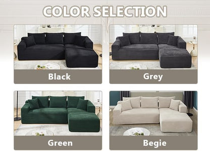 PELUMY 108.7" L-Shaped Modular Sectional Sofa with Oversized Chaise, Cloud Couch with Memory Foam, No Assembly Required Sleeper Sofa for Small Space Living Room, Apartment (Beige, Corduroy)