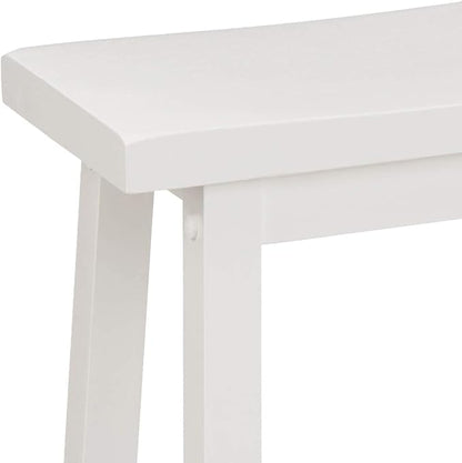 Amazon Basics Solid Wood Saddle-Seat Kitchen Counter Barstool with Footrest, Easy Assembly - 24-Inch Height - White - Set of 2