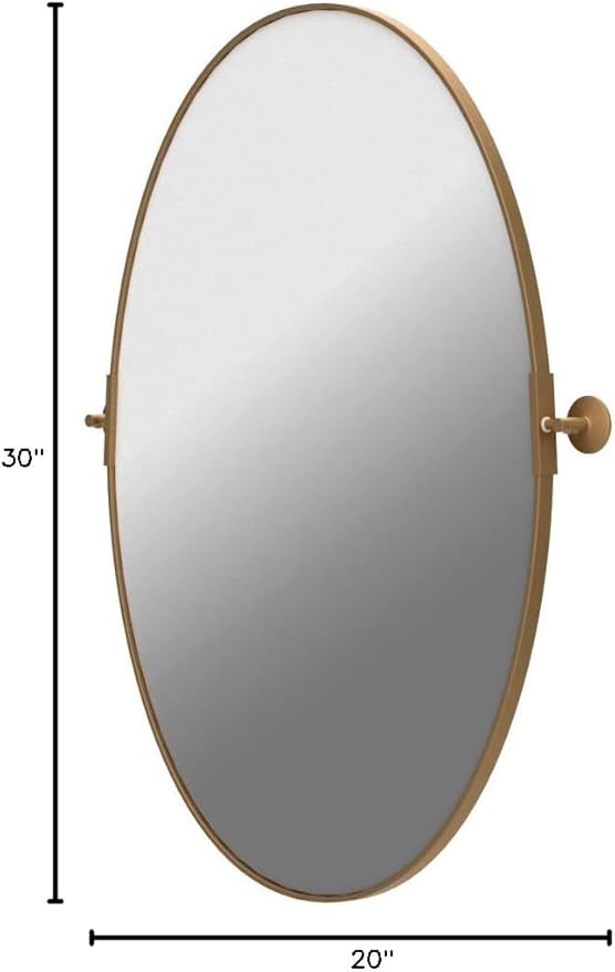 ANDY STAR Gold Bathroom Mirror, 20" x 30" Tilting Vanity Oval Mirror for Wall, Brushed Gold Stainless Steel Metal Frame Pivot Mirror Hangs Vertically Wall-Mounted