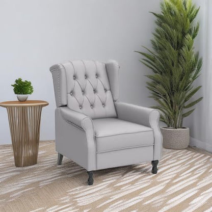 Artechworks Winged Fabric Modern Accent Chair Tufted Arm Club Chair Linen Single Sofa with Wooden Legs Comfy Upholstered for Reading Living Room Bedroom Office,Grey