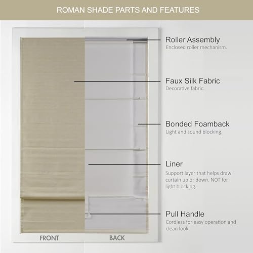 Madison Park Cordless Roman Shades Faux Silk Shade with Sheen 1-Panel Privacy, Room Darkening, Energy Efficient, Thermal Insulated Window Blind for Bedroom, Living Room Décor, 35"W x 64"H Como, Taupe
