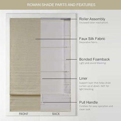 Madison Park Cordless Roman Shades Faux Silk Shade with Sheen 1-Panel Privacy, Room Darkening, Energy Efficient, Thermal Insulated Window Blind for Bedroom, Living Room Décor, 35"W x 64"H Como, Taupe