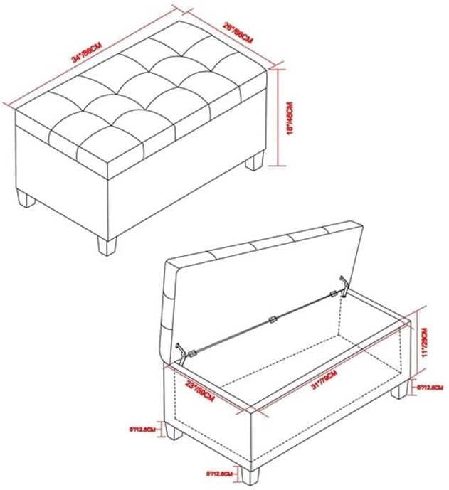 SIMPLIHOME Harrison 34 inch Wide Transitional Rectangle Small Coffee Table Storage Ottoman in Slate Grey Linen Look Fabric, Assembled, for the Living Room and Bedroom