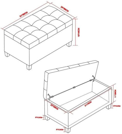 SIMPLIHOME Harrison 34 inch Wide Transitional Rectangle Small Coffee Table Storage Ottoman in Slate Grey Linen Look Fabric, Assembled, for the Living Room and Bedroom