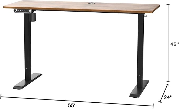 farexon Electric Standing Desk Adjustable Height, 55 x 24 Inch Sit Stand up Desk with Large Mouse Pad, Double Metal Hook,4 Wheels,4 Memory Preset Heights Home Office Computer Desk（Brown）