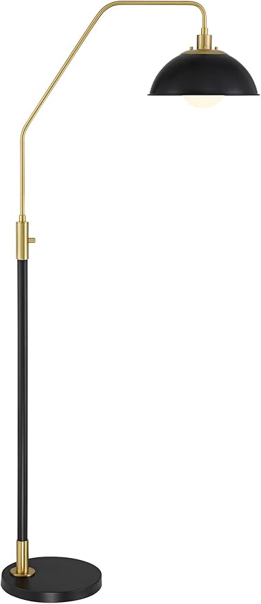 Possini Euro Design Baltar Modern 68 1/2" Tall Standing Floor Lamp Curved Arc Dimmable Black Gold Metal Brass Finish Living Room Bedroom House Reading Office Home Decor Entryway Dining Dome Shade