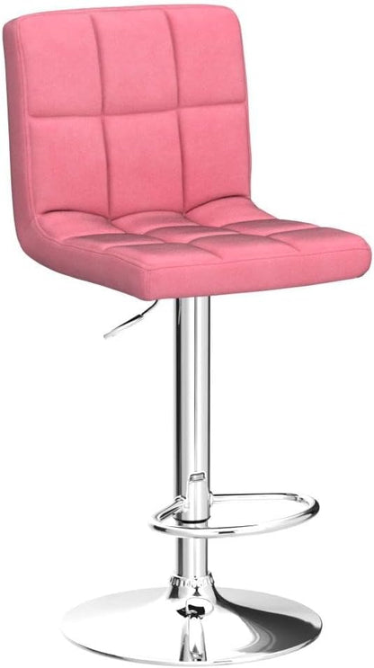 Yaheetech Pink Velvet Bar Stools, Adjustable Barstools Set of 4, Armless Swivel Counter Stools with Thickened Seat Cushion for Kitchen Island, Pink