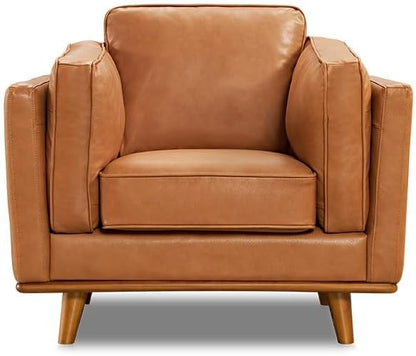 Valencia Artisan Full Leather Accent Chair 41.5” | Pure Full Italian Nappa Leather Chair, Solid Wood Accent, Ultimate Comfort, Cognac Tan