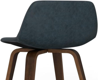 SIMPLIHOME Randolph Counter Stools (Set of 2) - 28 Inch Seat Height Upholstered Bentwood Kitchen Seats in Distressed Blue Vegan Faux Leather, Mid Century Seating with Curved Backrest and Footrest