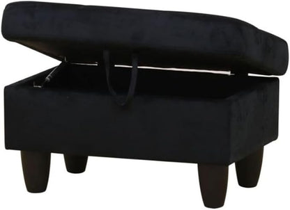 Ottoman Storage Ottoman Bench Flannel Footrest Footstool with Hinged Lid for Living Room, Bedroom, Entryway, Black, 28.5"X19"X17.5"