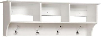 Prepac 48" Contemporary Wall Mounted Coat Rack, Coat Hooks Wall Mount with 3 Shelves, Ideal for Hallway or Entryway Storage Solution, 11.5"D x 48"W x 14.25"H, White