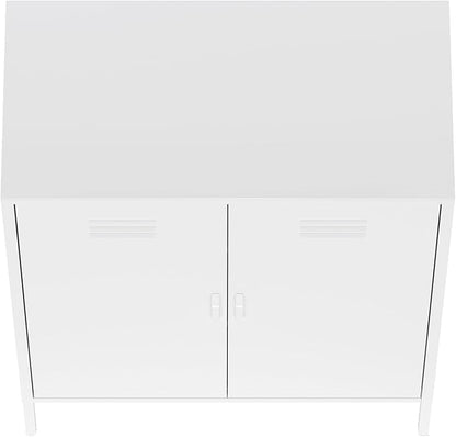 Manhattan Comfort Naomi Modern Metal Accent Cabinet, Minimalist Storage Cabinet with Doors & Adjustable Shelves, Vented Doors, Sturdy Steel Build, Versatile & Multi-Purpose Home Furniture, White