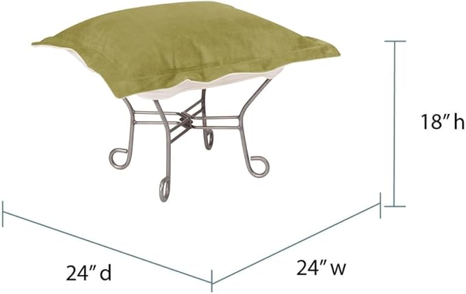 Howard Elliott Scroll Puff Ottoman Chair With Cover, Multipurpose Alternate Seating Footstool Footrest Chair with Titanium Frame, Patio Furniture for Camping, Home, Indoor & Outdoor, Bella Moss