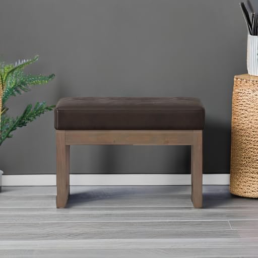 SIMPLIHOME Milltown 27 inch Wide Contemporary Rectangle Footstool Ottoman Bench in Distressed Brown Vegan Faux Leather, Assembled, for the Living Room and Bedroom