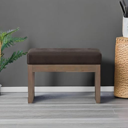 SIMPLIHOME Milltown 27 inch Wide Contemporary Rectangle Footstool Ottoman Bench in Distressed Brown Vegan Faux Leather, Assembled, for the Living Room and Bedroom
