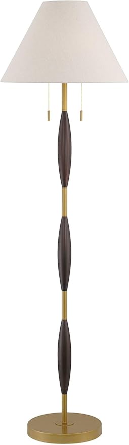 Possini Euro Design Carillo Modern 68" Tall Standing Floor Lamp Pull Chain Espresso Brown Gold Wood Metal Living Room Bedroom House Reading Office Home Decor Entryway Dining Indoor White Shade