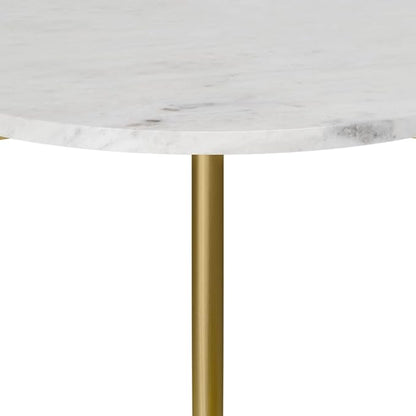 SIMPLIHOME Wagner SOLID ACACIA WOOD 18 inch Wide Round Mid Century Marble & Wood Side Table in White/Natural for the Living Room and Bedroom