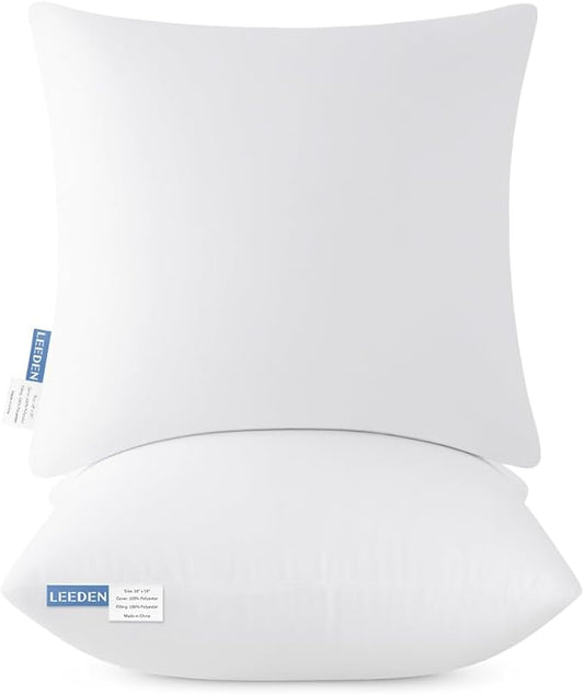 Leeden 22x22 Pillow Inserts, 22 Inch Decorative Throw Pillow Inserts, Soft Fluffy Square Throw Pillows for Couch, Sofa, Bed, and Home Decor White Cushion Pack of 2