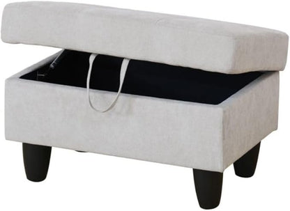 Ottoman Storage Ottoman Bench Flannel Footrest Footstool with Hinged Lid for Living Room, Bedroom, Entryway, Grey White, 28.5"X19"X17.5"