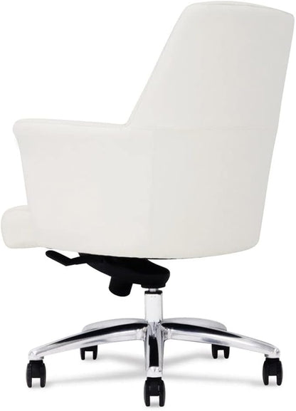ZURI Geffen Genuine Leather Aluminum Base Low Back Executive Chair - White