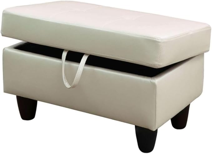 Ottoman Storage Ottoman Bench Faux Leather Footrest Footstool with Hinged Lid for Living Room, Bedroom, Entryway, Pearl White, 28.5"X19"X17.5"