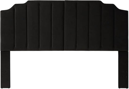 24KF Black Velvet Tufted King Upholstered Headboard, Modern Vertical Channel Design California King Headboard with Stepped Silhouette Top Edge,Black