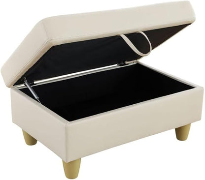 Ottoman Storage Ottoman Bench Faux Leather Footrest Footstool with Hinged Lid for Living Room, Bedroom, Entryway, White, 35"X23"X17"