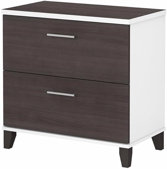 Pemberly Row Wood 2 Drawer Lateral File Cabinet in White and Storm Gray