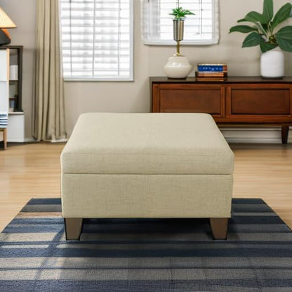 HomePop Woven Square Storage Ottoman with Wood Legs, Linen Tan