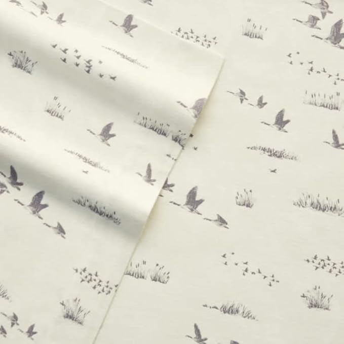 Eddie Bauer - Flannel Sheets Full Size, Anti-Pilling & Wrinkle Resistant Cotton, Touchably Soft for All-Season Comfort - Bed Sheets with Matching Pillowcases & Fitted Sheet (Geese Meadow Yellow)