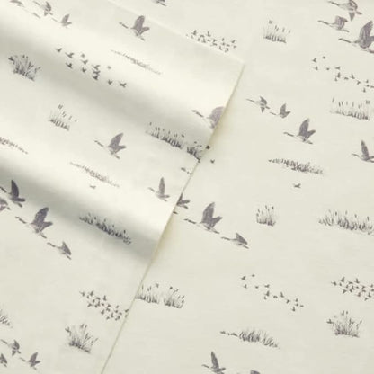 Eddie Bauer - Flannel Sheets Queen Size, Anti-Pilling & Wrinkle Resistant Cotton, Touchably Soft for All-Season Comfort - Bed Sheets with Matching Pillowcases & Fitted Sheet (Geese Meadow Yellow)